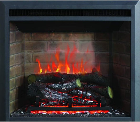 RICHFLAME Gavin 23 Inches Electric Fireplace Insert with Log Speaker, Designed for Stud, Wood Burning Opening, Cabinet & Wood Mantel, Remote Control, 750/1500W, Black