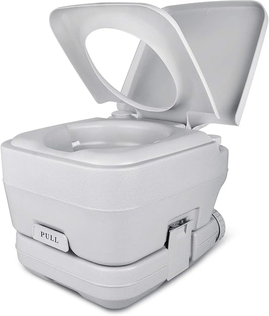 YITAHOME Portable Toilet 2.6 Gallon Camping RV Potty, Double Water Outlet, Press Flush Pump, for Travel, Boating, Hiking, Trips,Gray