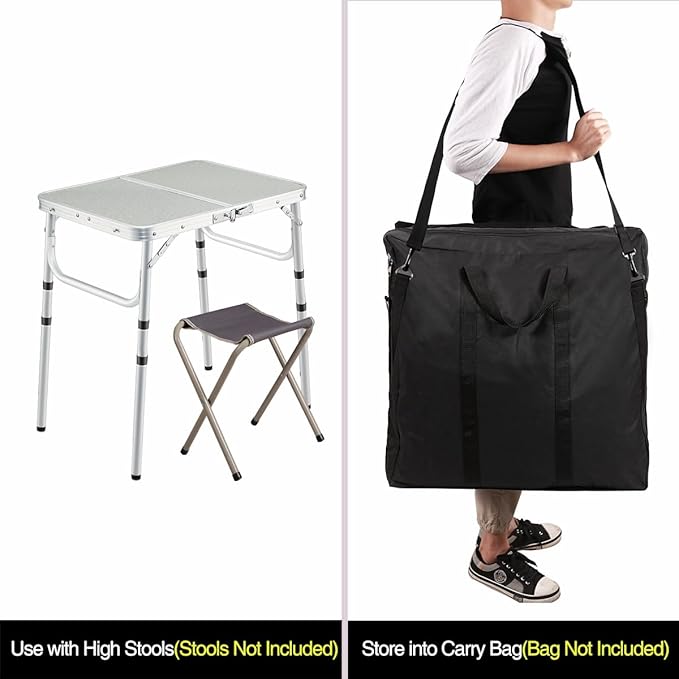 REDCAMP Small Camping Table 2 Foot, Portable Aluminum Frame Folding Table Adjustable Height Lightweight for Picnic Beach Outdoor Indoor, White 24 x 16 inch (3 Heights)