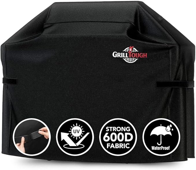 Heavy Duty BBQ Grill Cover for Outdoor Grill, 52 Inch – Waterproof, Weather Resistant, UV & Fade Resistant with Adjustable Straps – Gas Grill Cover for Weber, Genesis, Charbroil, etc. Black
