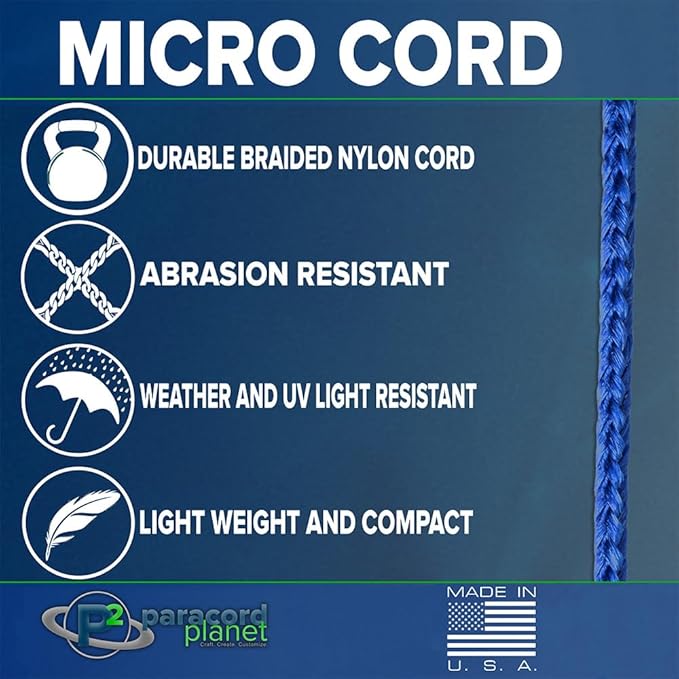 Paracord Planet Micro Paracord – Thin Braided Cord for Crafting, Fishing, and DIY Projects in 125 ft Spools – Red, White & Blue
