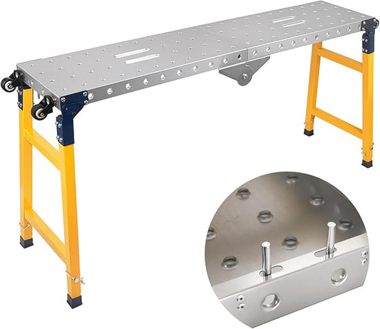 Portable Welding Table 65"x12", 1500LBS Foldable Welding Workbench with 5-Level Adjustable Height 29-48in, Thickened Carbon Steel Welding Table with 4 Swivel Wheels for Industrial Use & DIY Projects