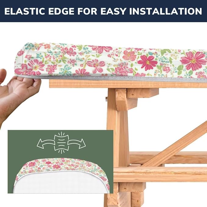 CAPSCEOLL Elastic Picnic Table Cover with Bench Covers 5Ft Waterproof Fitted Picnic Table Cover Cloths for Outdoors Camping Tablecloth with Drawstring Bag, 60X30in, Pink Flowers