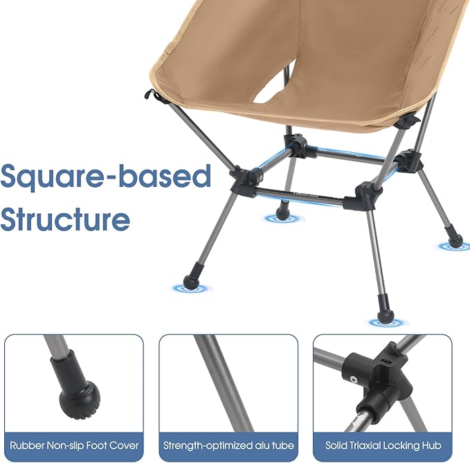 MOON LENCE Camping Chair Plus, Upgraded Comfort & Size, Still Compact and Lightweight, Folding Portable Chair for Backpacking & Hiking, 400Lbs Capacity, Gen 3 Plus (Khaki 2 Pack (Plus))