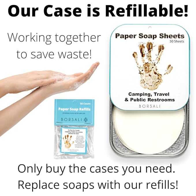 BORSALI Paper Soap Sheets - for Travel - Portable Dissolvable Dry Soap sheets; For Camping, Travel, Public Restrooms; 50 /Refill Pieces to Go (50 Sheets - Refill)