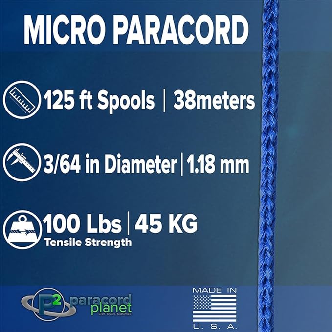 Paracord Planet Micro Paracord – Thin Braided Cord for Crafting, Fishing, and DIY Projects in 125 ft Spools – Aquatica