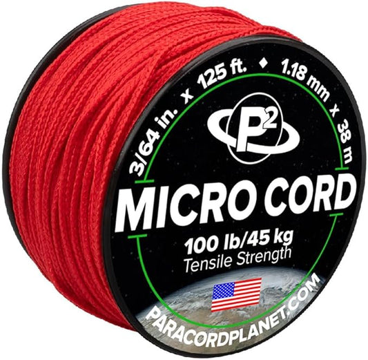 Paracord Planet Micro Paracord – Thin Braided Cord for Crafting, Fishing, and DIY Projects in 125 ft Spools – Imperial Red