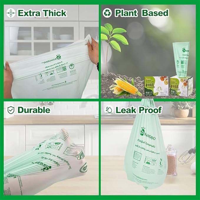 (Extra Large) OrangeBio Certified Home Compostable Shopping Bags, 500 Ct, 12" x 6" x 23", Hold 30 lbs, Thank You/Grocery/Take Out/T Shirt/To-Go Bags for Retail, Grocery Store