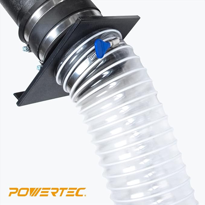 POWERTEC 70492 2-1/2" x 10' PVC Dust Collection Hose w/ 2pcs Stainless Steel Key Hose Clamps, 4" to 2-1/2" Reducer and 4" Dust Control Flex Cuff, for Table Saw, Band Saw, Router Table, Woodworking