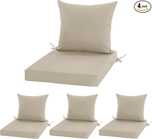 Outdoor Cushions for Patio Furniture, Waterproof Outdoor Chair Cushion w/Fade-Resistant, Removable & Machine-Washable Cover, 22x22 Inch, Deep Seat Sofa/Couch Pad Replacement – Set of 4, Cream