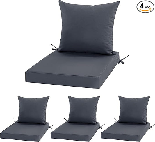 Outdoor Chair Cushions, Waterproof Outdoor Cushions for Patio Furniture w/Fade-Resistant, Removable & Machine-Washable Covers, 19x19 Inch, Ideal for Seat in Gardens/Porch – Set of 4, Dark Grey