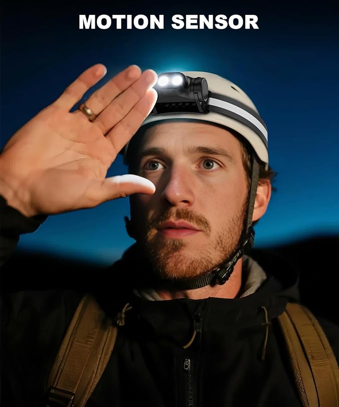 Rechargeable Running Headlamp, 1500 Lumens Bright Head Lamp Led with Motion Sensor, 4 Modes, Magnet, Detachable Flashlight & Headband for Adult, Outdoor, Emergency, Hard Hat Light 2PC