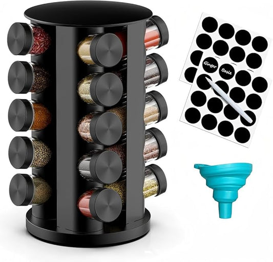 Rotating Spice Rack Organizer for Cabinet, Spice Racks Storage with 20 Jars, Spinning Spice rack for Kitchen Countertop, Spice Holder,Seasoing Storage Racks,Black