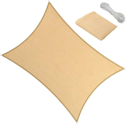 10' x 16' Beige Outdoor Sun Shade Sail Canopy ??UV Resistant Permeable Awning Fabric for Patio, Garden, Backyard, Pergola, Carport, Lawn Shelter Cover