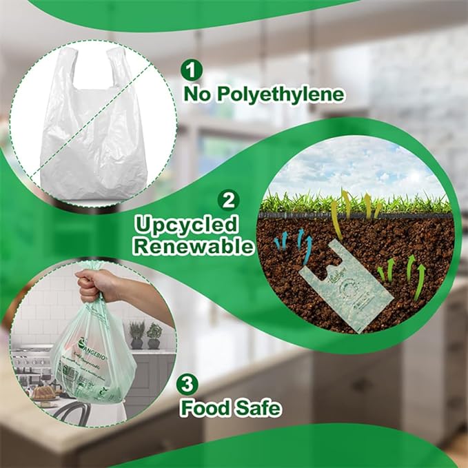 (Large) OrangeBio Certified Home Compostable Shopping Bags, 500ct, 12"x 6" x 20" (Extra Thick), Hold 20 lbs, Thank You/Grocery/Take Out/T Shirt/To-Go Bags for Retail, Grocery Store