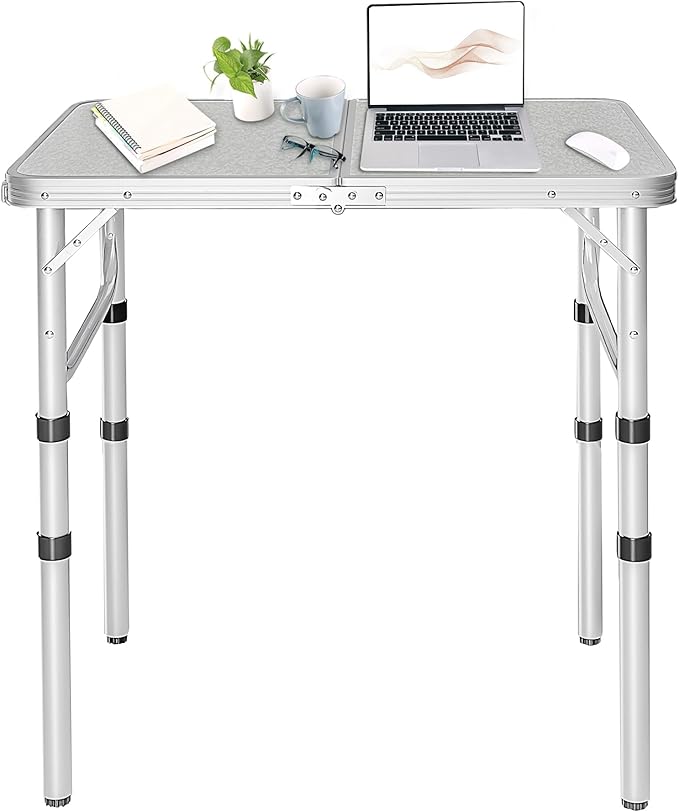 RedSwing Small Folding Table 2 Feet, Small Foldable Table Adjustable Height, Lightweight Portable Aluminum Camping Table, 3 Heights, 23in x 15 in x 10 in