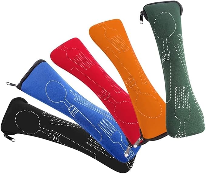 Blue Portable Tableware Bag Outdoor Travel Camping Cutlery Pouch Storage Bag Flatware Tableware Dinnerware Carrying Case for Knife, Fork, Spoon, Tea Spoon, Chopsticks, Bottle Opener, Straws