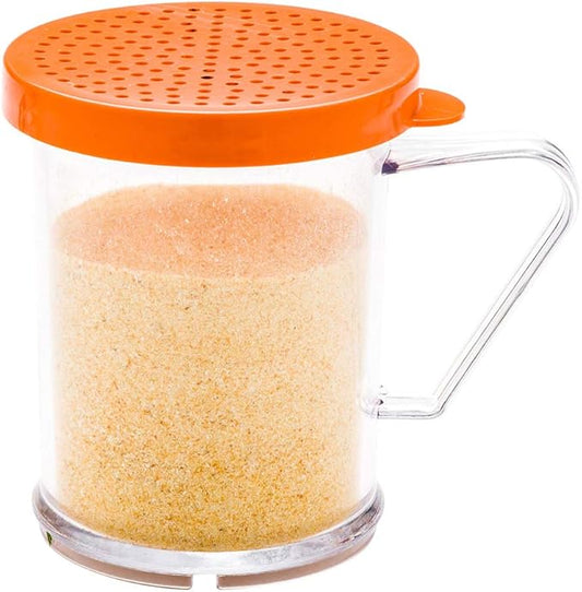 Restaurantware RW Base 10 Ounce Clear Plastic Dredge Spice Shaker Bundle - 1 Yellow Lid and 1 Rose Lid