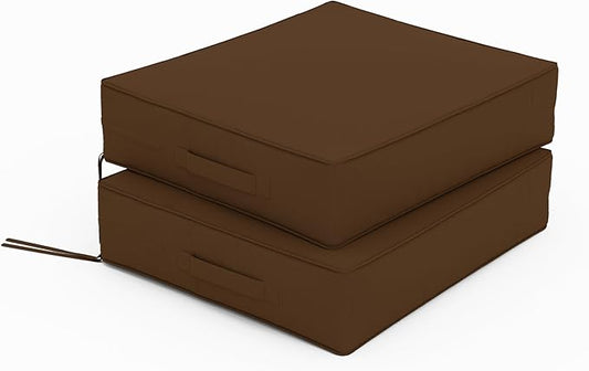 Patio Chair Cushions 18.5 X 16 X 4 Inch Waterproof Outdoor Seat Cushions for Patio Furniture, Outdoor Sofa Couch Pads with Ties & Handle, Set of 2, Chocolate