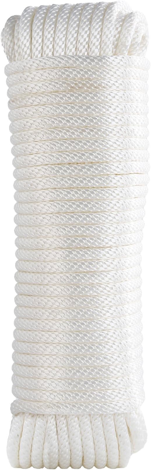White Nylon Rope 3/8inch 100ft Braided Multi-Purpose Ropes for Outdoor&Indoor Heavy Duty for Camping, Boat, Garden, Clothesline, Marine, Soft & Flexible, High Tensile Strength