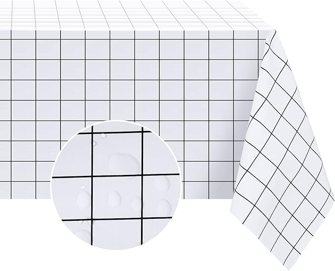 Romanstile Rectangle Plastic Tablecloth, 100% Waterproof Oil-Proof Checkered PVC Table Cloths, Heavy Duty Vinyl Table Covers for Dining, Camping, Picnic, Outdoor - 52 x 70 Inch, White