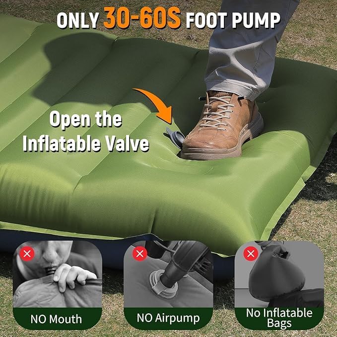 Camping Sleeping Pad, Ultralight Camping Pad with Pillow Built-in Foot Pump Inflatable Sleeping Mat Compact for Camping Backpacking Hiking Traveling