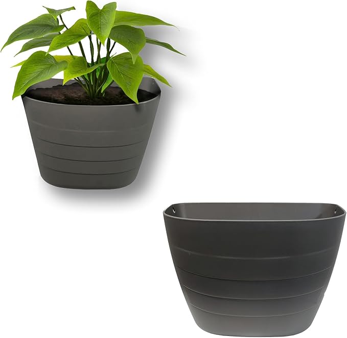 12 Inch Gray Wall Planter, Self-Watering Concrete Hanging Planter for Indoor & Outdoor Use, Large Wall Planter with Self-Watering Grid, Ideal for Flowers, Vegetables & Herbs, UV Resistant