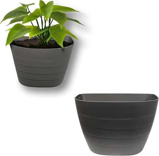 12 Inch Gray Wall Planter, Self-Watering Concrete Hanging Planter for Indoor & Outdoor Use, Large Wall Planter with Self-Watering Grid, Ideal for Flowers, Vegetables & Herbs, UV Resistant