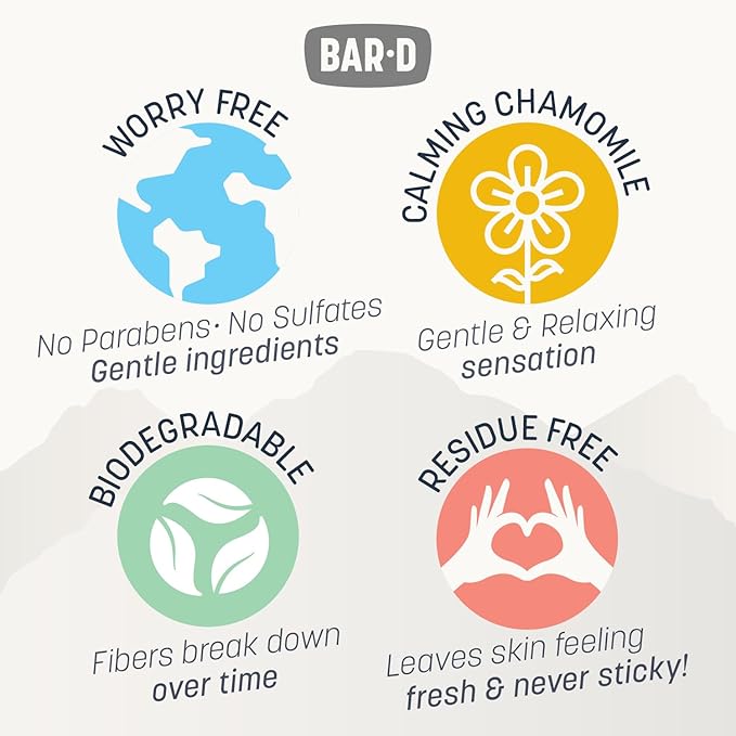 Bar-D Cleansing Face & Body Wipes for Women and Men - Individually Wrapped Biodegradable Shower Wipes with chamomile, 12x12 Inch, Pack of 20 (20 Count/Box), Chamomile scent