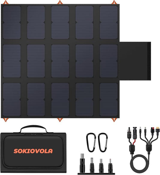 100W Portable Foldable Solar Panel 20V Portable Solar Charger with QC3.0 USB-A & Type-C Output IP68 Waterproof for Cell Phones Camera Outdoor Camping RV Hiking Travel Small Power Station