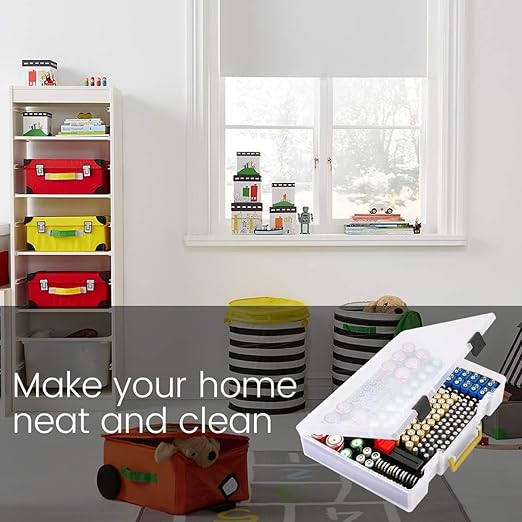 Battery Organizer Storage Holder- Batteries Case Containers Box with Tester Checker BT-168. Garage Organization Holds 225 Batteries AA AAA C D Cell 9V 3V Lithium LR44 CR2 CR1632 CR2032 (Grey)