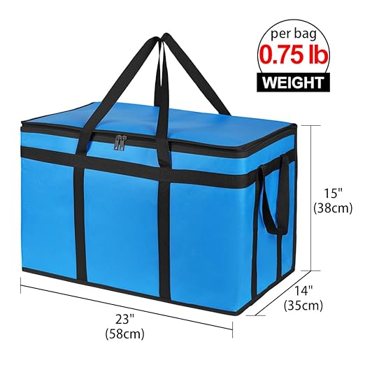 Bodaon 5-Pack Cooler Insulated Food Delivery Bag for Doordash/Uber Eats, XXX-Large Thermal Bags for Catering/Hot Pizza, Travel/Camping/Picnic Basket，Grocery Reusable Warmer and Frozen, Blue-Black Edge
