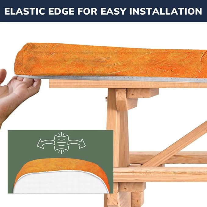 CAPSCEOLL Fitted Picnic Table Cover with Bench Covers with Elastic 8Ft Waterproof Camping Picnic Table Cover Cloths for Outdoors Camping Tablecloth with Drawstring Bag, 96X30in, Burnt Orange