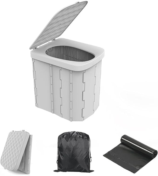 Hapoon XL Portable Folding Toilet with Lid - Travel Portable Potty for Adults, 12 Toilet Bags, 12 Pack Liquid Waste Gel
