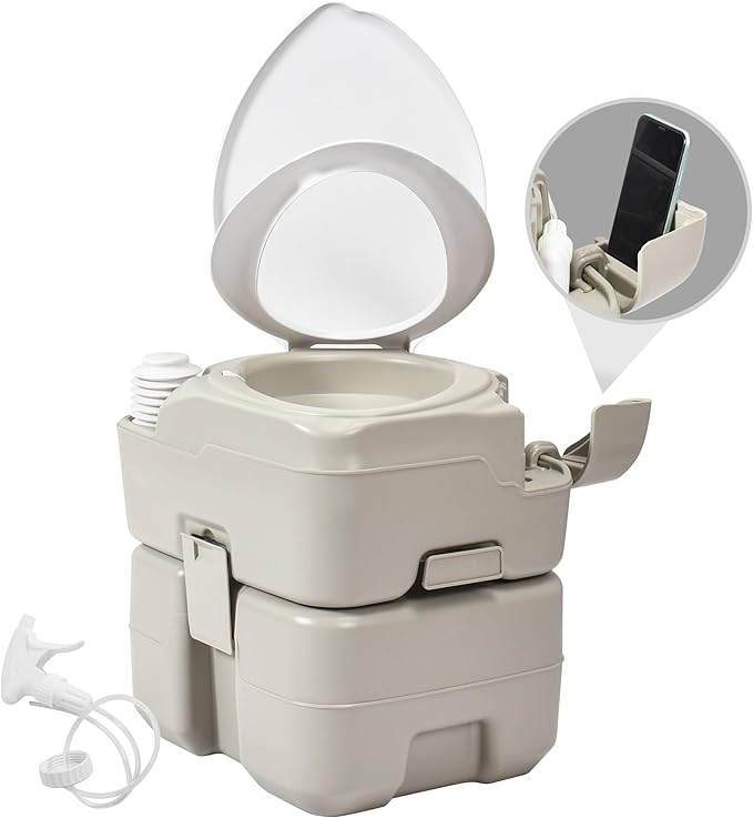YITAHOME Portable Toilet Camping Porta Potty with Diagonal Enlargerd Bowl, Hand Sprayer and Press Flush Pump, 5.28 Space Saving Indoor Outdoor Toilet for Adults, RV Travel, Boat and Trips