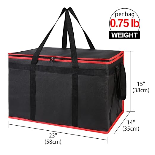 Bodaon 5-Pack Cooler Insulated Food Delivery Bag for Doordash/Uber Eats, XXX-Large Thermal Bags for Catering/Hot Pizza, Travel/Camping Essentials/Picnic/Grocery Reusable Warmer Frozen, Black-Red Edge