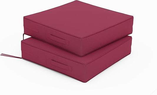Patio Chair Cushions 19 X 19 X 4 Inch Waterproof Outdoor Seat Cushions for Patio Furniture, Outdoor Sofa Couch Pads with Ties & Handle, Set of 2, Fuchsiared