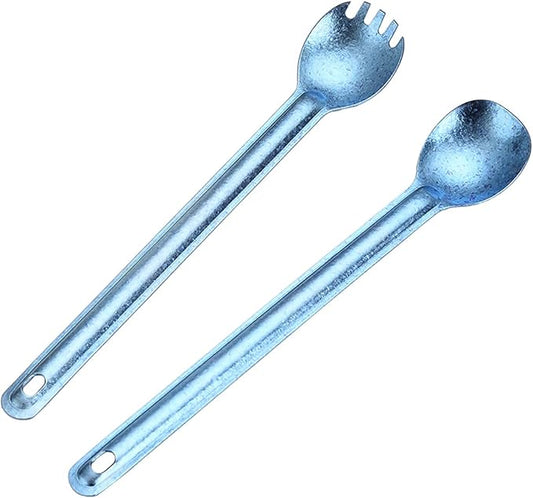 Titanium Long Handle Spork and Spoon, 8.6" Camping Cutlery Set