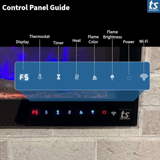 Touchstone Smart Electric Fireplace-The Fury 50" Wide- 4.5" Thin in Wall Recessed-100 Realistic Flame/Ember Bed Color Combos-1,500W Heater-Larger Viewing Area-Alexa/WiFi Enabled