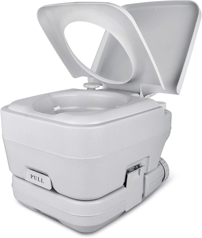 YITAHOME Portable Travel Toilet RV Potty, 2.6 Gallon Detachable Tank, Double Outlet Water Spout, Handle Flush Pump, for Camping, Boating, Hiking, Trips