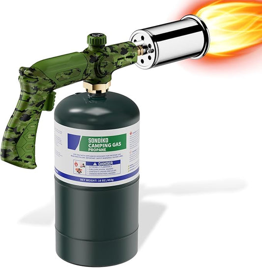Sondiko Powerful Propane Torch L8010, Sous Vide, Campfire Starter, Adjustable Gas Welding Kit for Searing Steak, BBQ, Gas Welding(Camouflage) Propane Tank Not Included