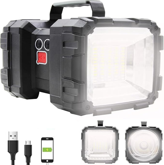 Rechargeable LED Searchlight Flashlight, LED Spotlight Big Power Capacity 15000LM 20h Ultra-Long Standby 7 Lights Modes Camping Work Light, Waterproof, for Home, Outdoor (55 LEDs)