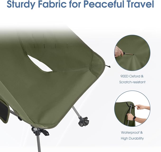 MOON LENCE Camping Chair Plus, Upgraded Comfort & Size, Still Compact and Lightweight, Folding Portable Chair for Backpacking & Hiking, 400Lbs Capacity, Gen 3 Plus (Green with Groundgrip Feet (Plus))