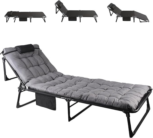 Folding Camping Cot, Adjustable Camping Cot for Adults, Portable Reclining Lounge Chair with Mattress/Pillow, 1200 D Oxford Camping Cots for Indoor/Outdoor