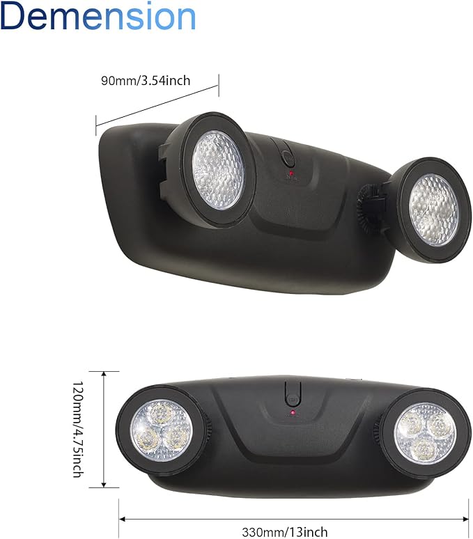 TANLUX LED Emergency Lights with Battery Backup, Two Head Adjustable Commercial Emergency Lights, UL Listed, AC 120/277V, Hardwired - 6 Pack(Black)
