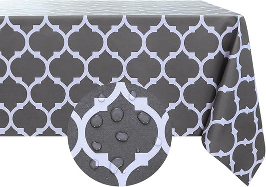 Romanstile Rectangle Plastic Tablecloth, 100% Waterproof Oil-Proof Checkered PVC Table Cloth, Heavy Duty Vinyl Table Cover for Dining, Camping, Picnic, Outdoor - 54 x 78 Inch, Moroco Grey
