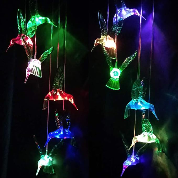 ME9UE Solar Hummingbird Wind Chimes Outdoor Waterproof Mobile Romantic LED Multi Color-Changing Solar Sensor Powered Lights for Home, Yard, Night Garden Decor, Party, Valentines Gift, Gift for Mom