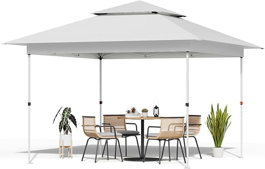 TLSUNNY 13X13 Pop Up Canopy Tent, Camping Shader W/Overhanging Eaves & Sand Bag, Outdoor Gazebo Shelter W/One Push Setup & Wheeled Bag, Height Adjustable, for Patio, Market, Party (White, 13FTX13FT)