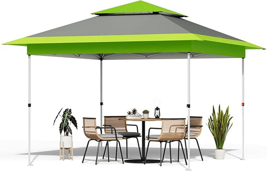 TLSUNNY 12X12 Pop Up Canopy Tent, Camping Shader W/Overhanging Eaves & Sand Bag, Outdoor Gazebo Shelter W/One Push Setup & Wheeled Bag, Height Adjustable, for Patio, Market, Party (Green, 12FTX12FT)