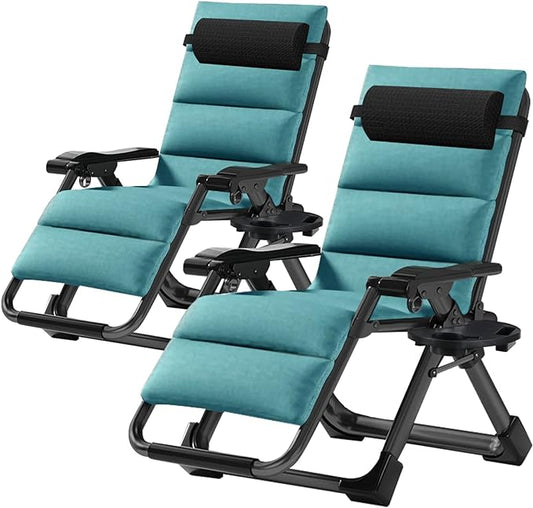 ABORON 2 Pack Zero Gravity Chair, Outdoor Lounge Chairs Sun Loungers with Removable Cushion,Headrest,Cup Holder,Reclining Patio Lounger Chair for Indoor and Outdoor